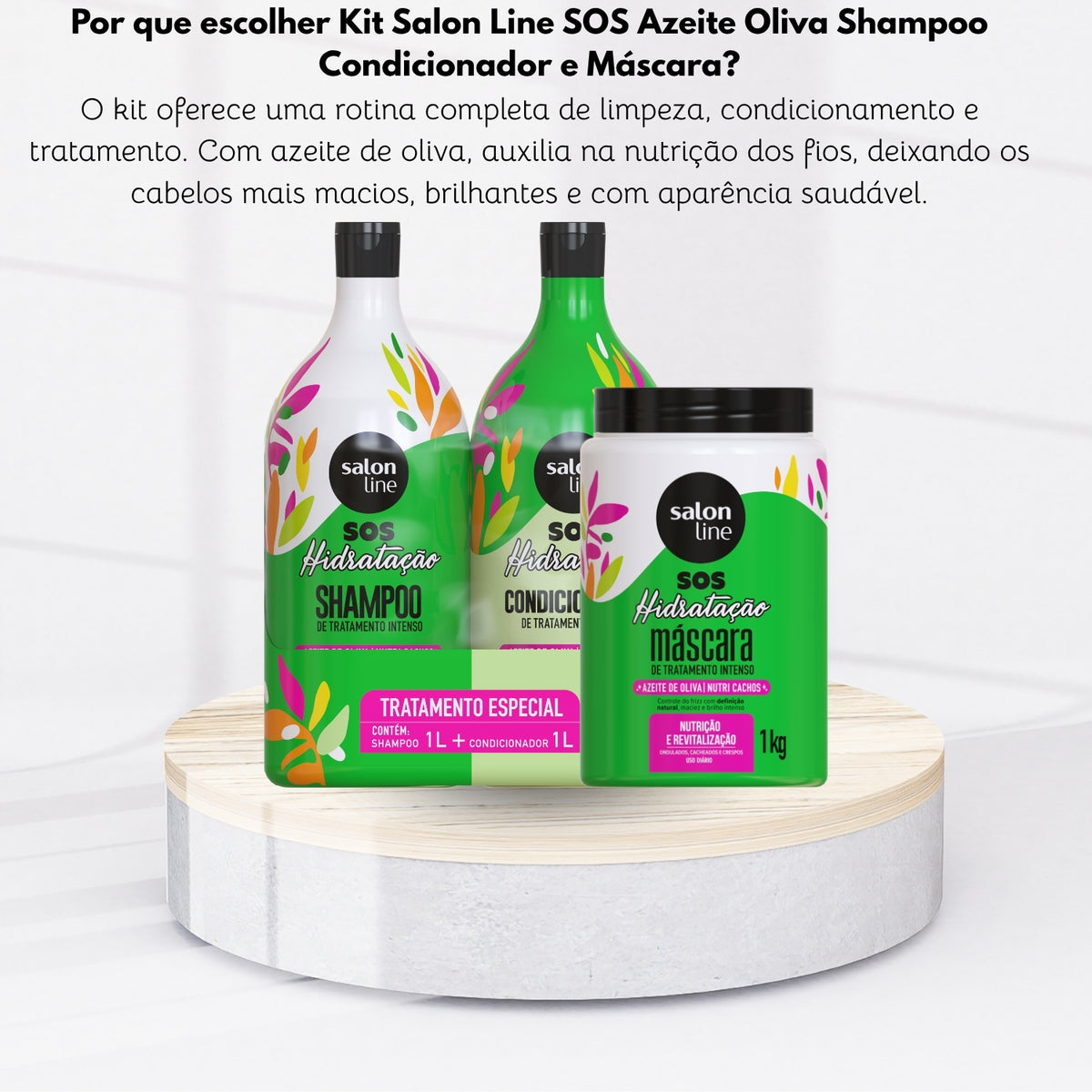 Kit Salon Line SOS Azeite Oliva Shampoo Condicionador e Máscara