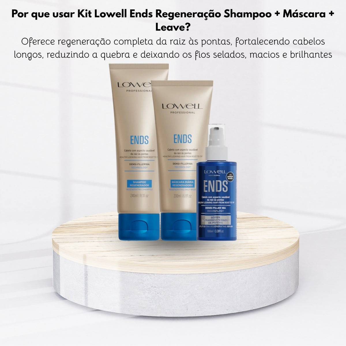 Kit Lowell Ends Regeneração Shampoo 240 ml + Máscara 200 ml + Leave 100 ml