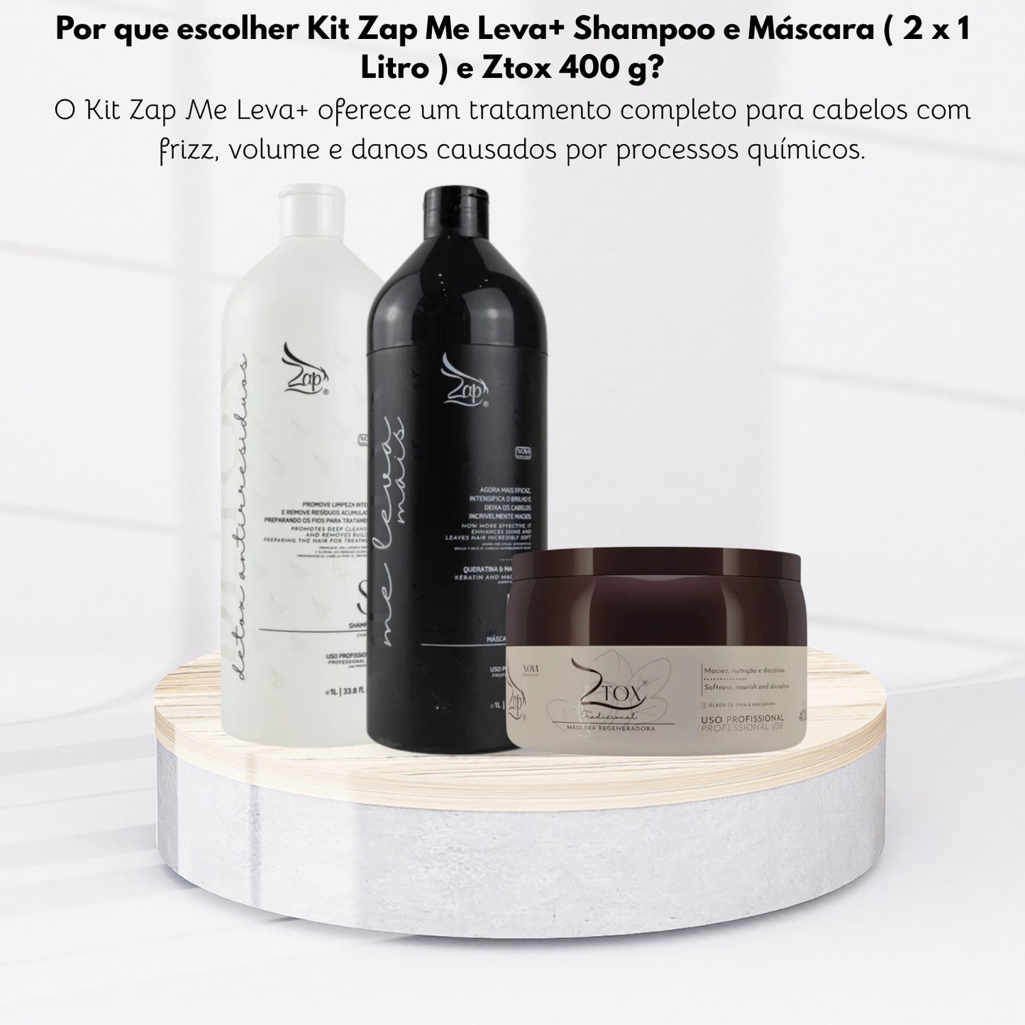Kit Zap Me Leva+ Shampoo e Máscara (2 x 1 Litro) e Ztox 400 g