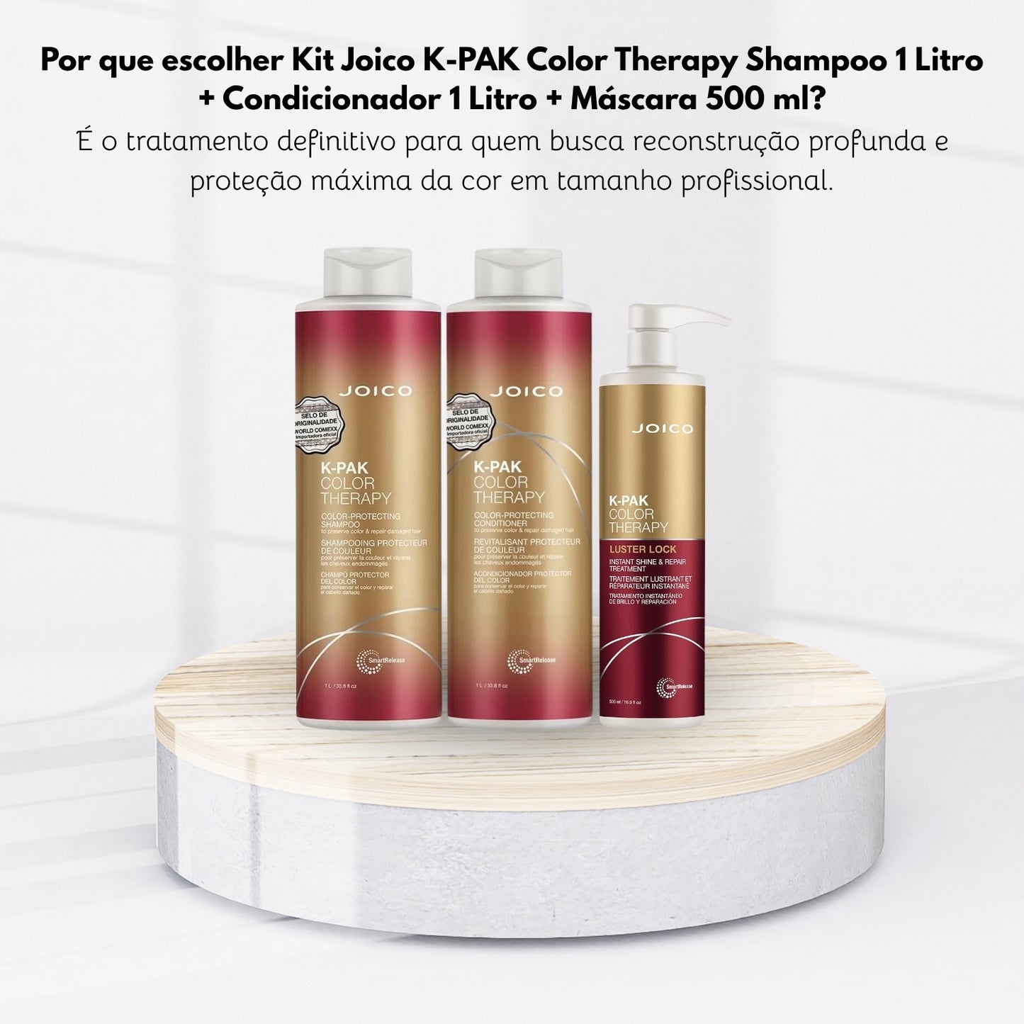 Kit Joico K-PAK Color Therapy Shampoo 1 Litro + Condicionador 1 Litro + Máscara 500 ml