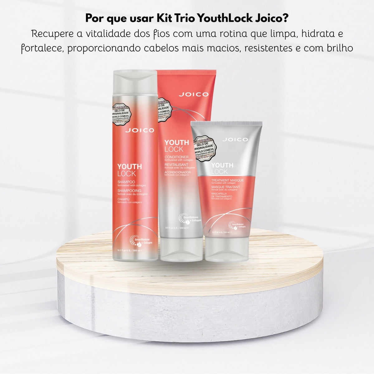 Kit Joico Youth Lock Shampoo 300 ml + Condicionador 250 ml + Máscara 150 ml