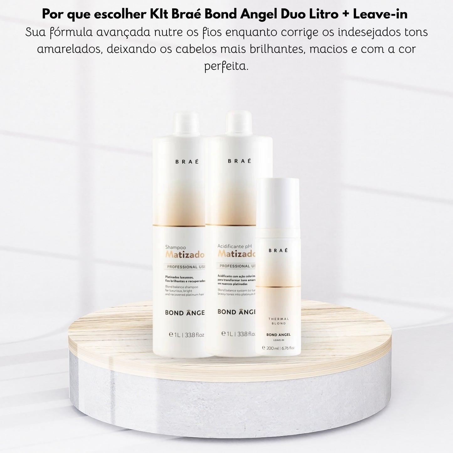 Kit Braé Bond Angel Shampoo Matizador 1 Litro + Acidificante 1 Litro + Leave-in 200 ml