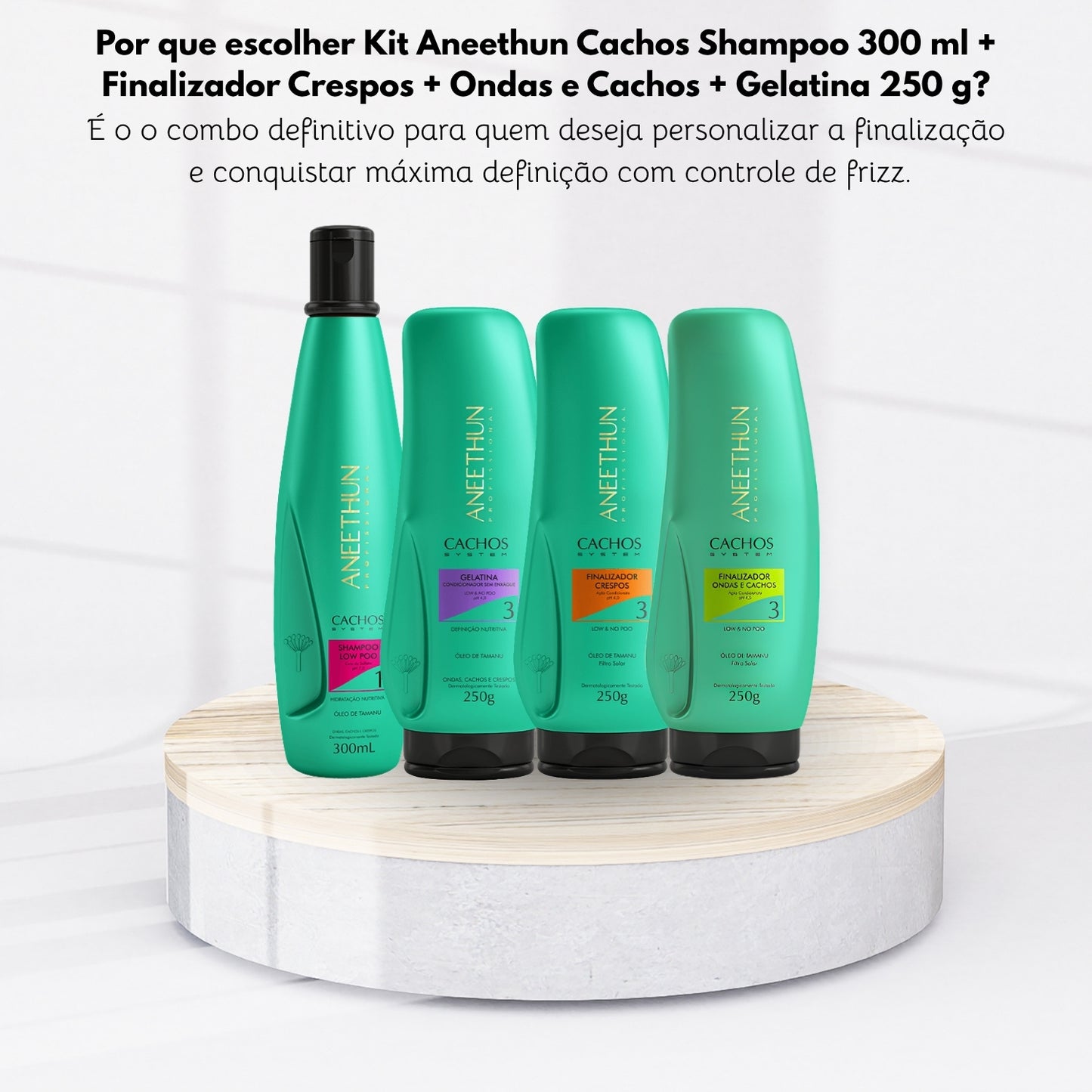 Kit Aneethun Cachos Shampoo 300 ml + Finalizador Crespos + Ondas e Cachos + Gelatina 250 g