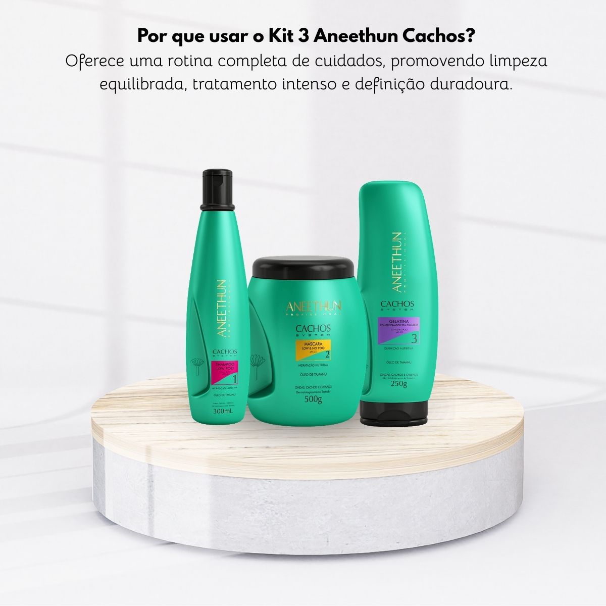 Kit Aneethun Cachos Shampoo 300 ml + Máscara 500 g + Gelatina 250 g para Cabelo Cacheado
