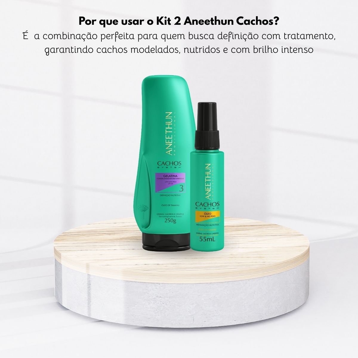 Kit Aneethun Cachos Gelatina 250 g + Oleo Low No Poo Hidratação 55 ml para Cabelo Cacheado