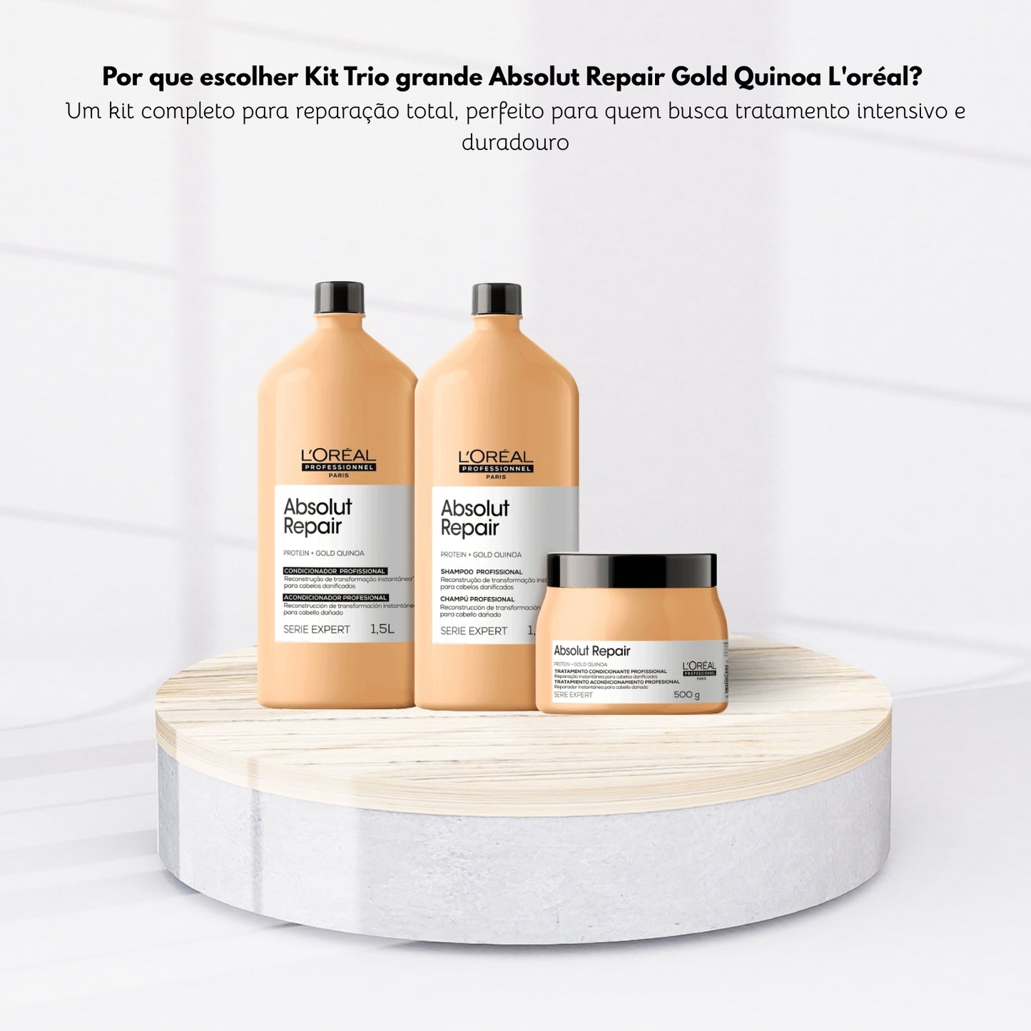 Kit Loreal Absolut Repair Gold Quinoa Tratamento Trio Profissional