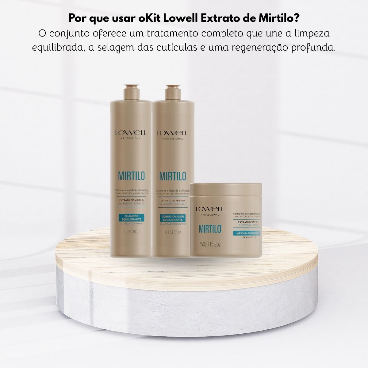 Kit Lowell Extrato de Mirtilo Shampoo 1 Litro + Condicionador 1 Litro + Máscara 450 g