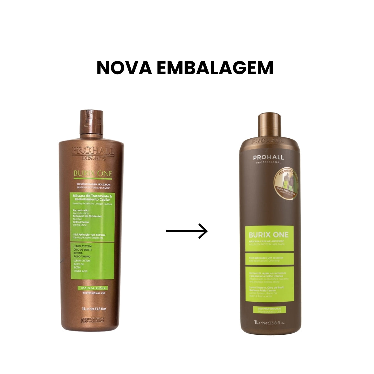 Progressiva Prohall Escova Orgânica Realinhamento Capilar Burix One Vegana 1 Litro