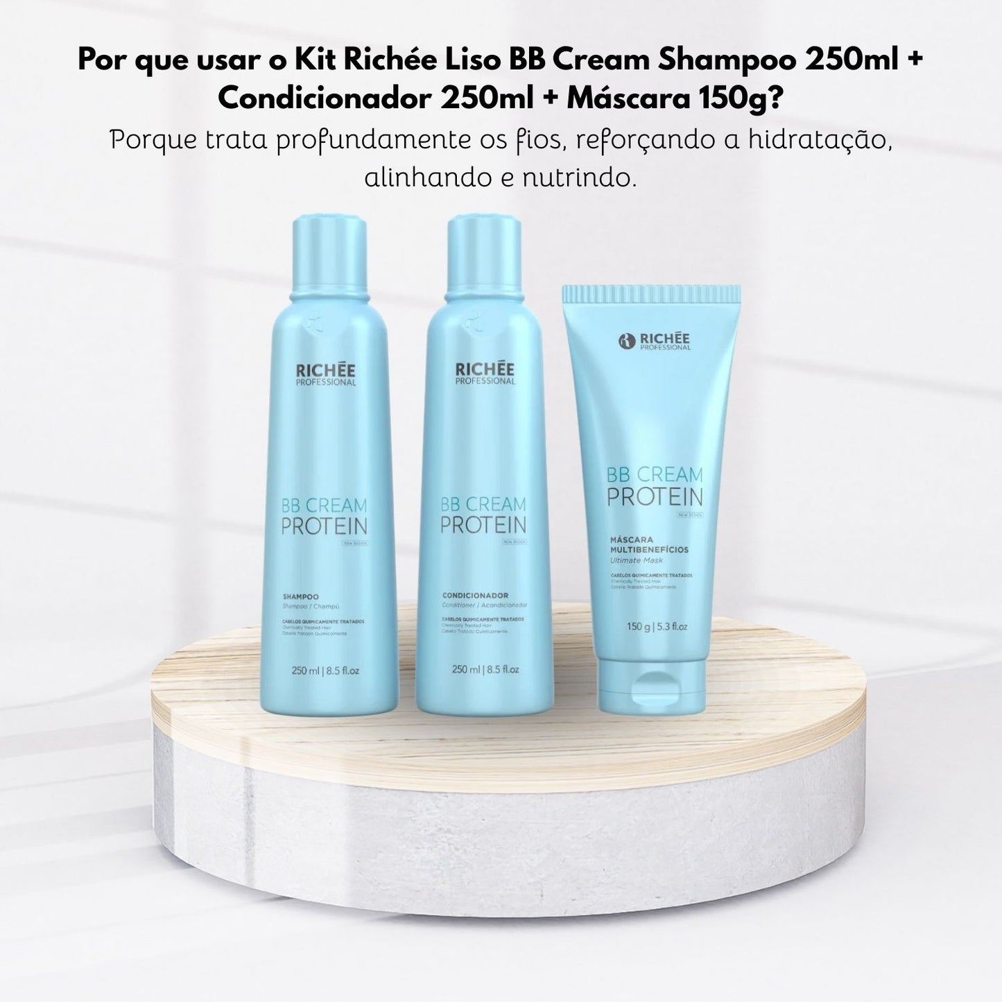 Kit Richée Liso BB Cream Shampoo 250 ml + Condicionador 250 ml + Máscara 150 g