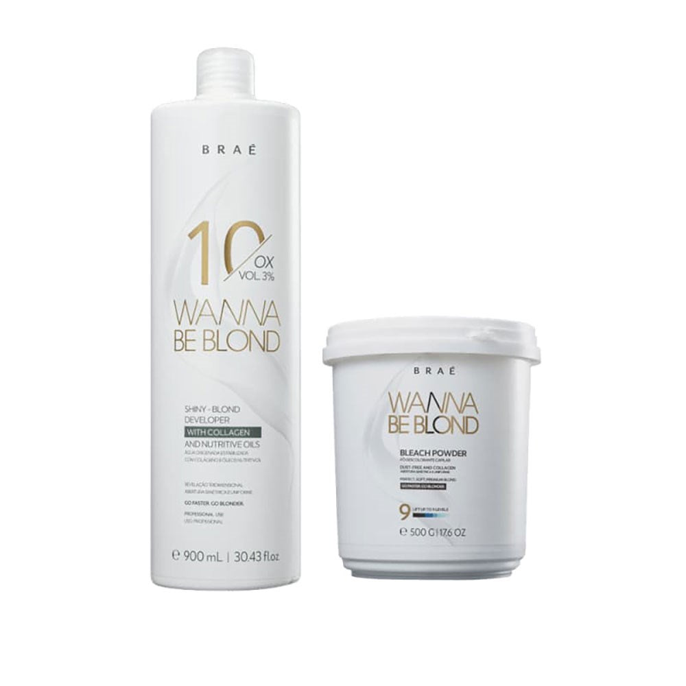 Kit Braé Wanna Be Blond Pó Descolorante 500 g + Oxidante 10 Vol. 900 ml