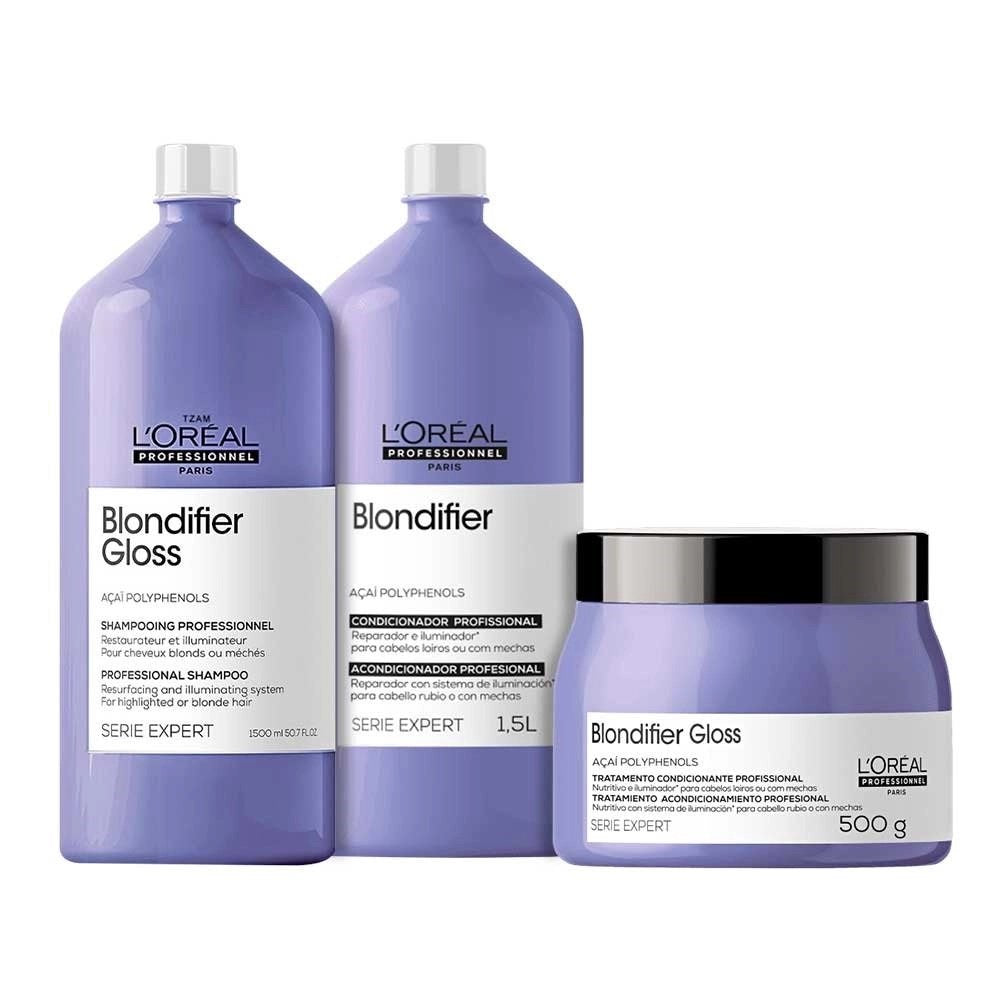 Kit Loreal Blondifier Gloss Shampoo + Condicionador 1,5L + Máscara 500 g