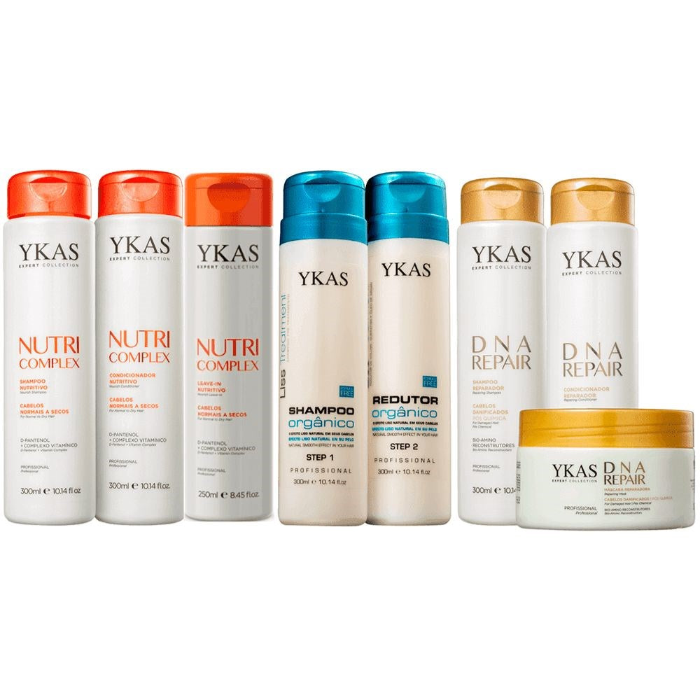 Kit Ykas Nutri Complex Leave Pequeno + Dna Repair Trio Pequeno + Progressiva Orgânico 300 ml