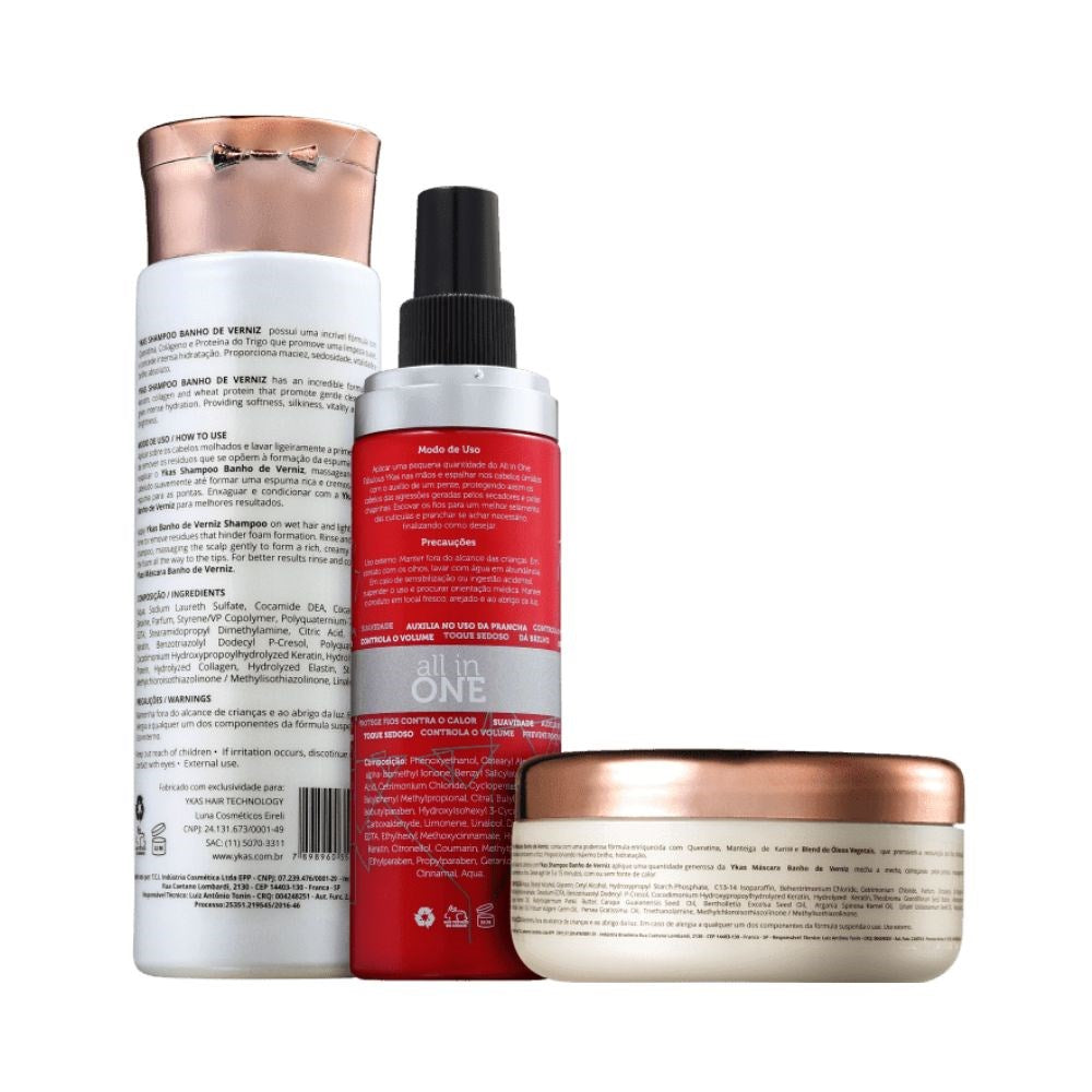 Kit Ykas Verniz Shampoo 300 ml + Máscara 250 g + All in One 250 ml