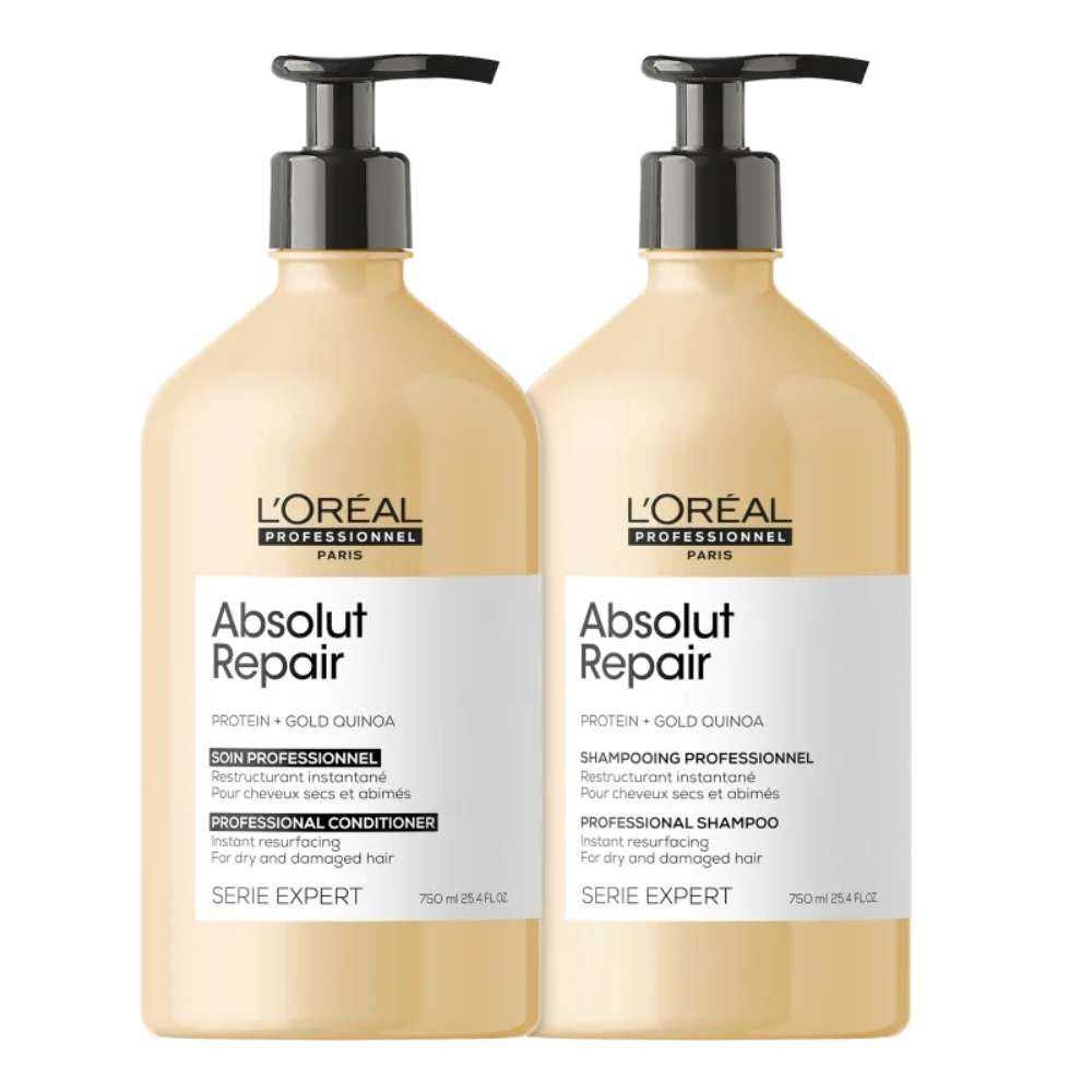 Kit Loreal Absolut Repair Gold Quinoa Shampoo 750 ml + Condicionador 750 ml