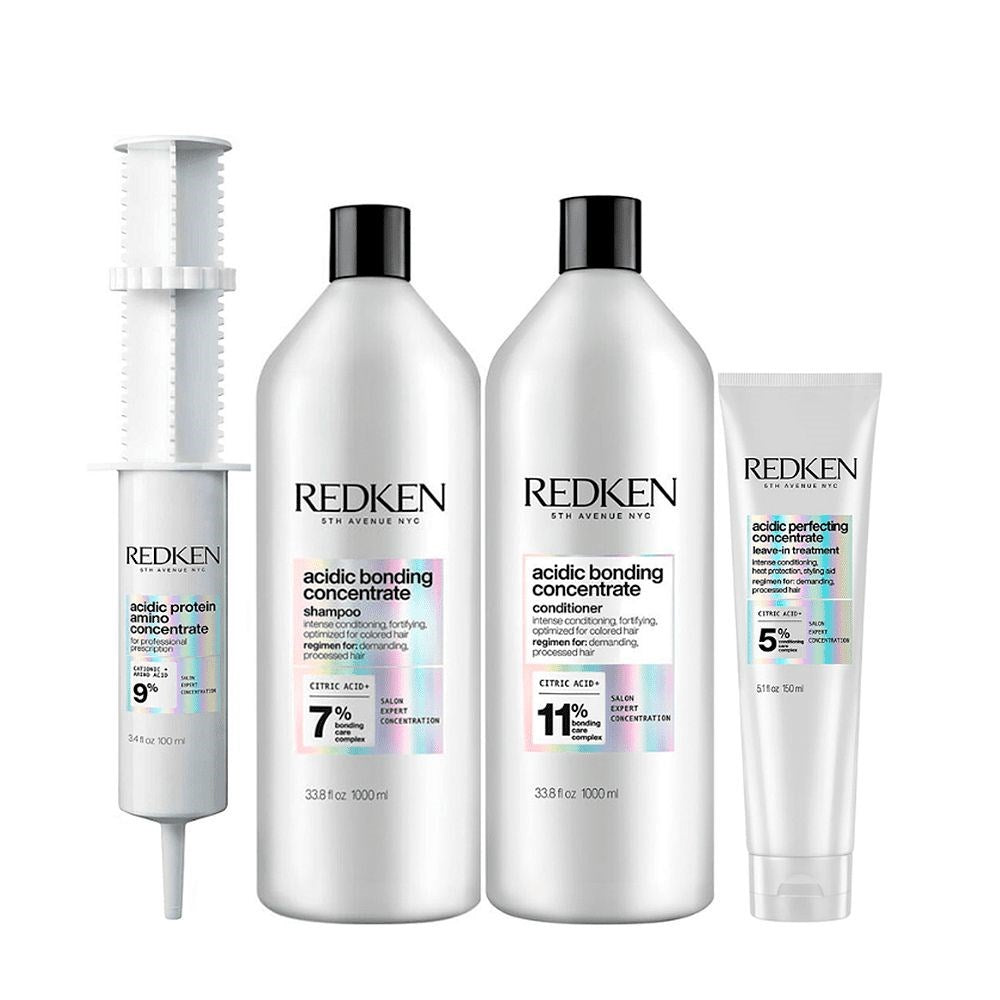 Kit Redken Acidic Bonding Concentrate Shampoo + Condicionador 1 Litro + Concentrate Leave-in 150 ml + Protein Amino 100 ml