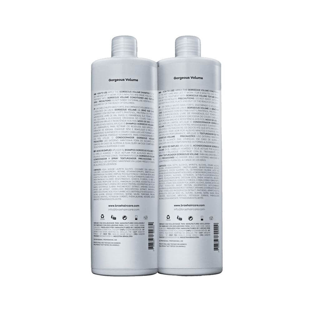 Kit Braé Gorgeous Volume Shampoo 1 Litro + Condicionador 1 Litro