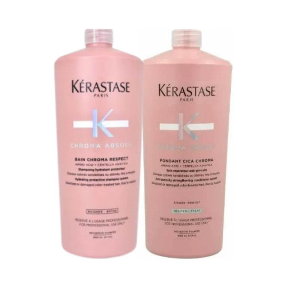 Kit Kerastase Chroma Absolu Shampoo Chroma Respect 1 Litro + Condicionador 1 Litro