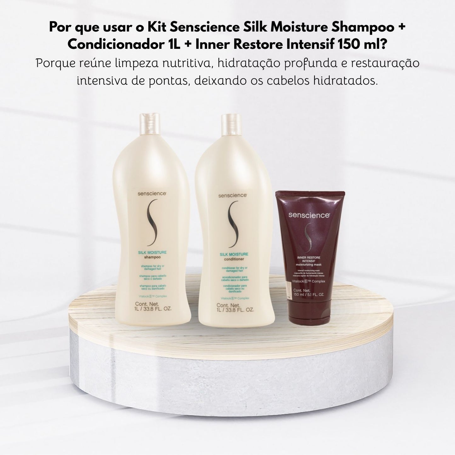 Kit Senscience Silk Moisture Shampoo + Condicionador 1 Litro + Inner Restore Intensif 150 ml