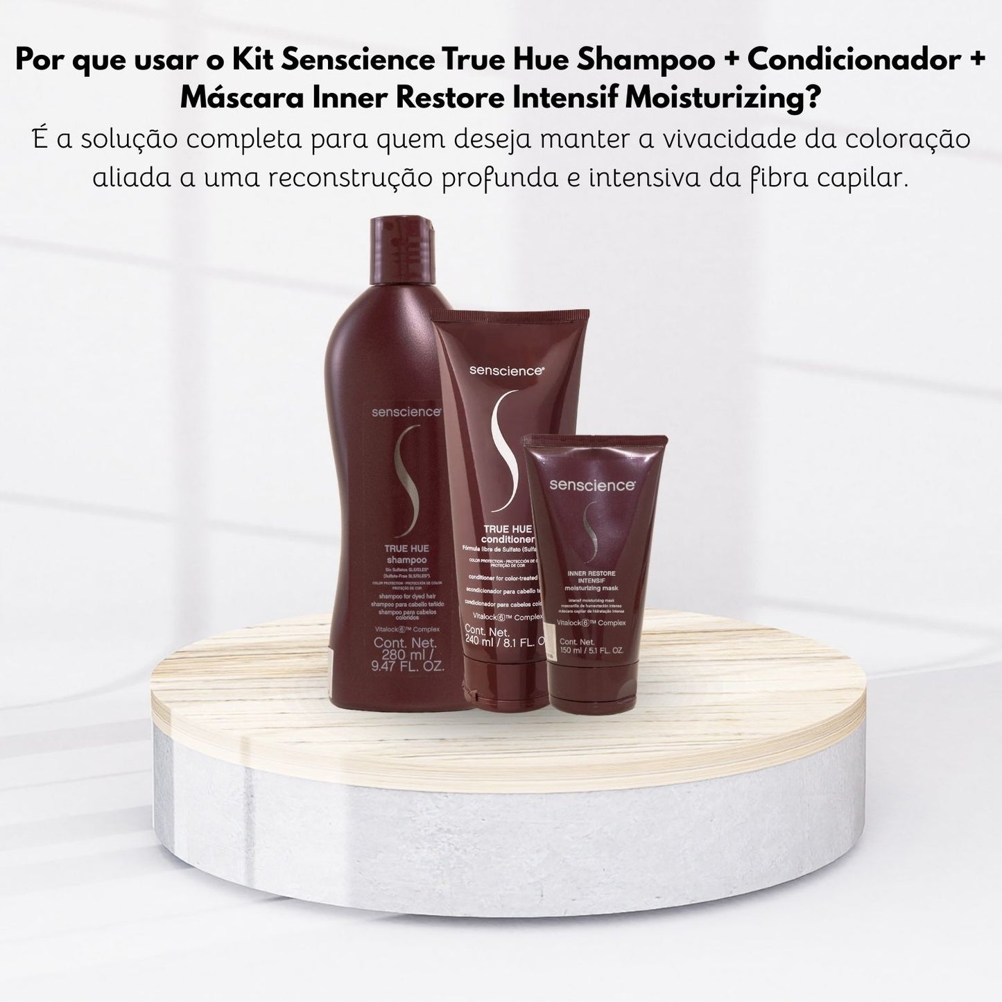 Kit Senscience True Hue Shampoo 280 ml + Condicionador 240 ml + Máscara Inner Restore Intensif Moisturizing 150 ml
