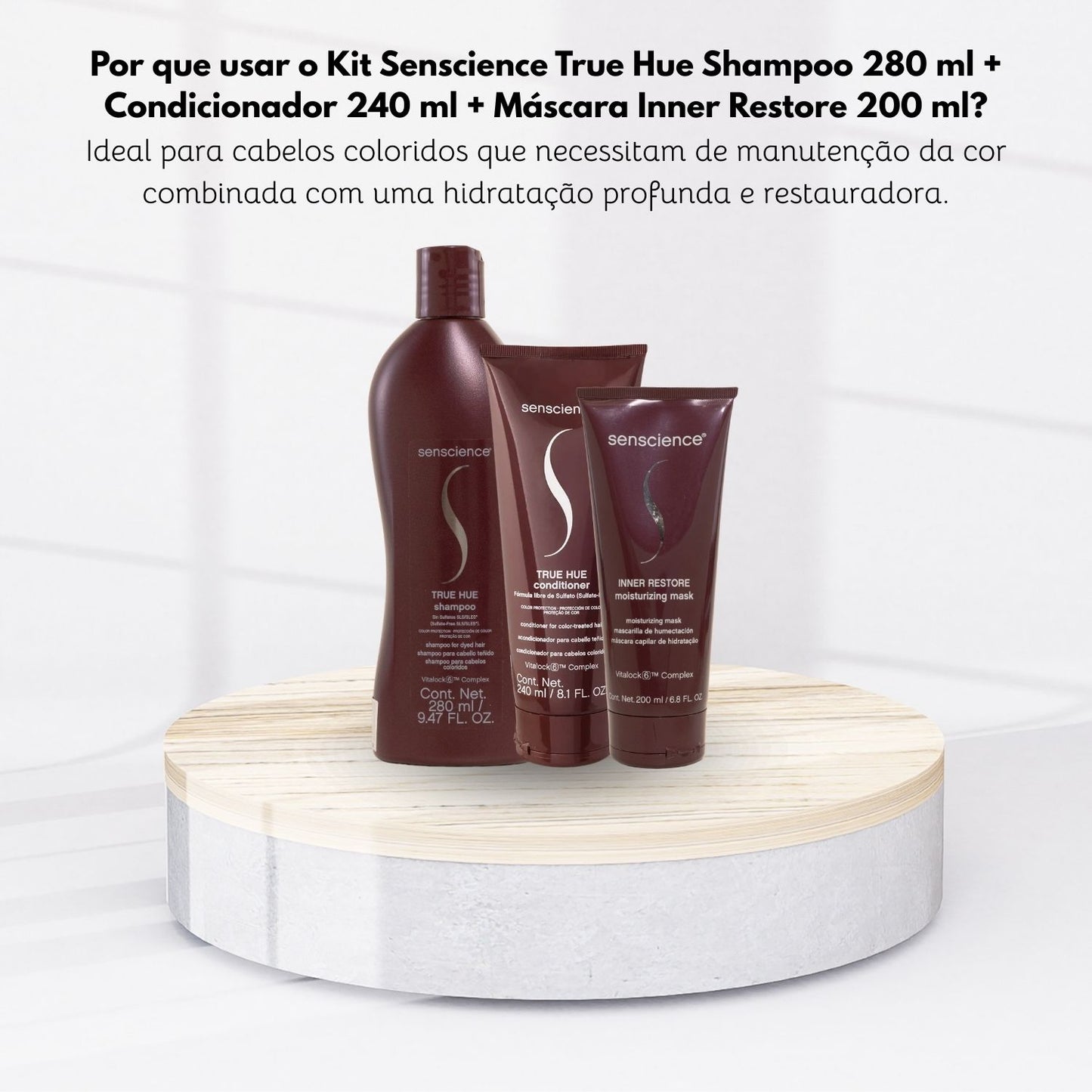 Kit Senscience True Hue Shampoo 280 ml + Condicionador 240 ml + Máscara Inner Restore 200 ml