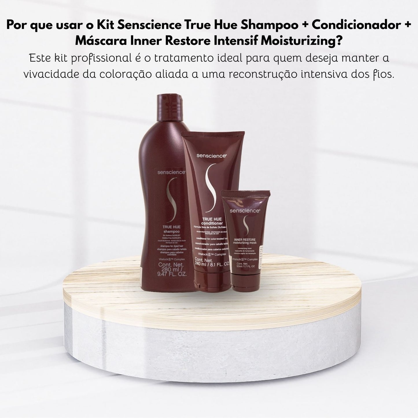 Kit Senscience True Hue Shampoo 280 ml + Condicionador 240 ml + Máscara Inner Restore Intensif Moisturizing 50 ml