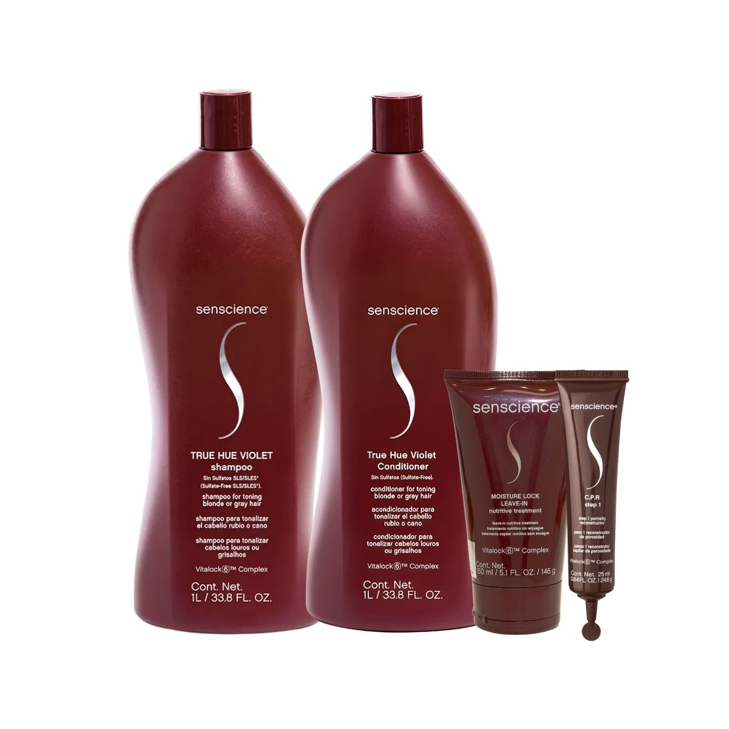 Kit Senscience True Hue Violet Shampoo + Condicionador 1 Litro + Moisture Lock + C.P.R 25 ml