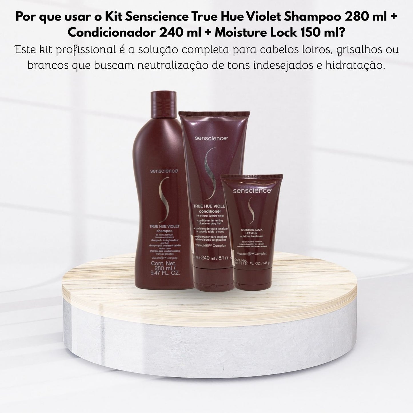 Kit Senscience True Hue Violet Shampoo 280 ml + Condicionador 240 ml + Moisture Lock 150 ml