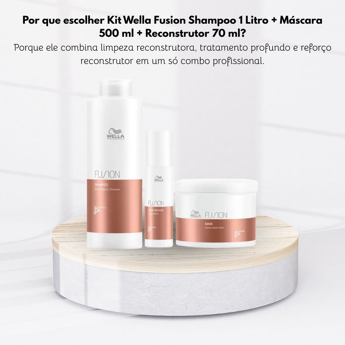 Kit Wella Fusion Shampoo 1 Litro + Máscara 500 ml + Reconstrutor 70 ml