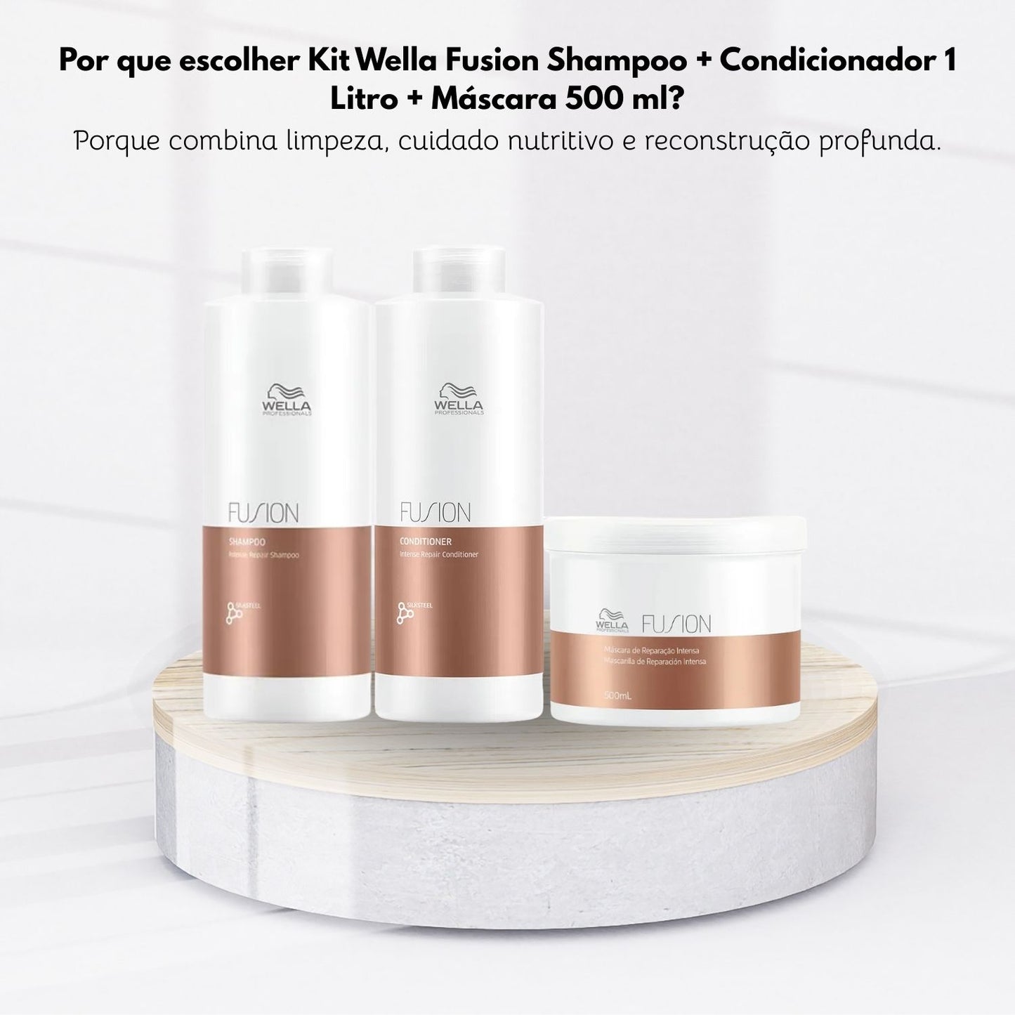 Kit Wella Fusion Shampoo + Condicionador 1 Litro + Máscara 500 ml