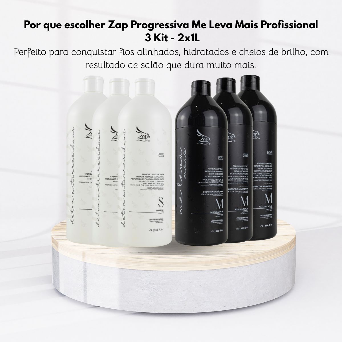 Kit Zap Me Leva+ 3 Shampoo e Máscara (2 x 1 Litro)