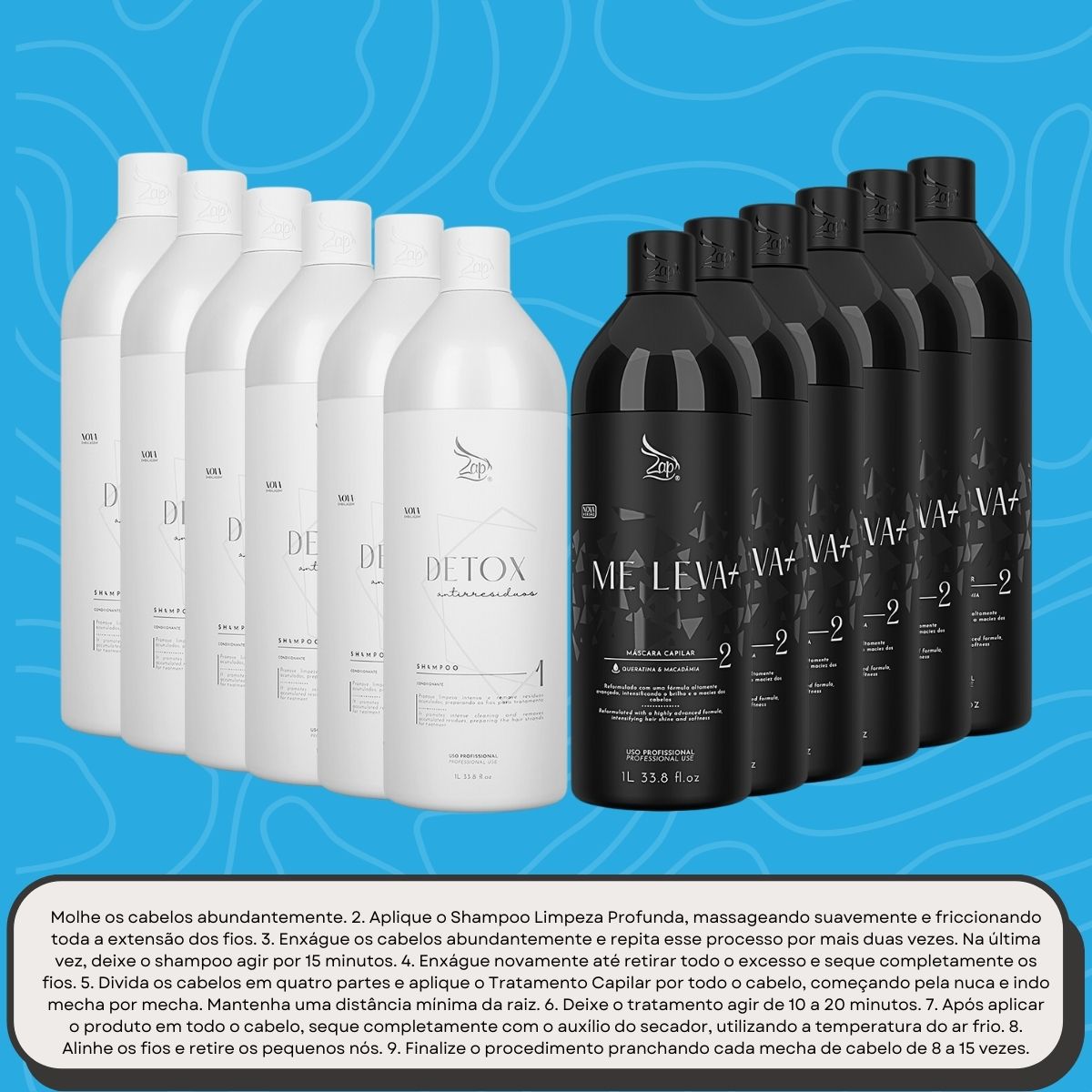 Kit Zap Me Leva+ 6 Shampoo e Máscara (2 x 1 Litro)