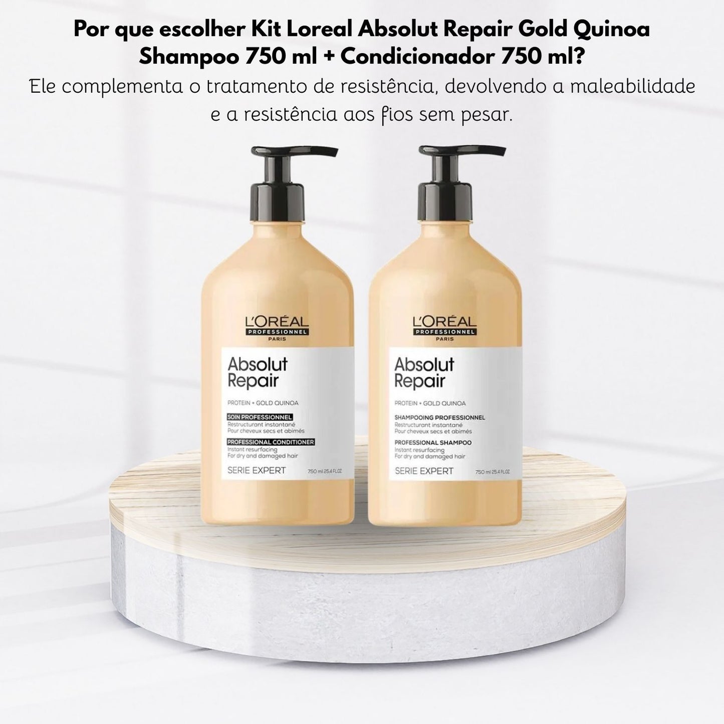 Kit Loreal Absolut Repair Gold Quinoa Shampoo 750 ml + Condicionador 750 ml