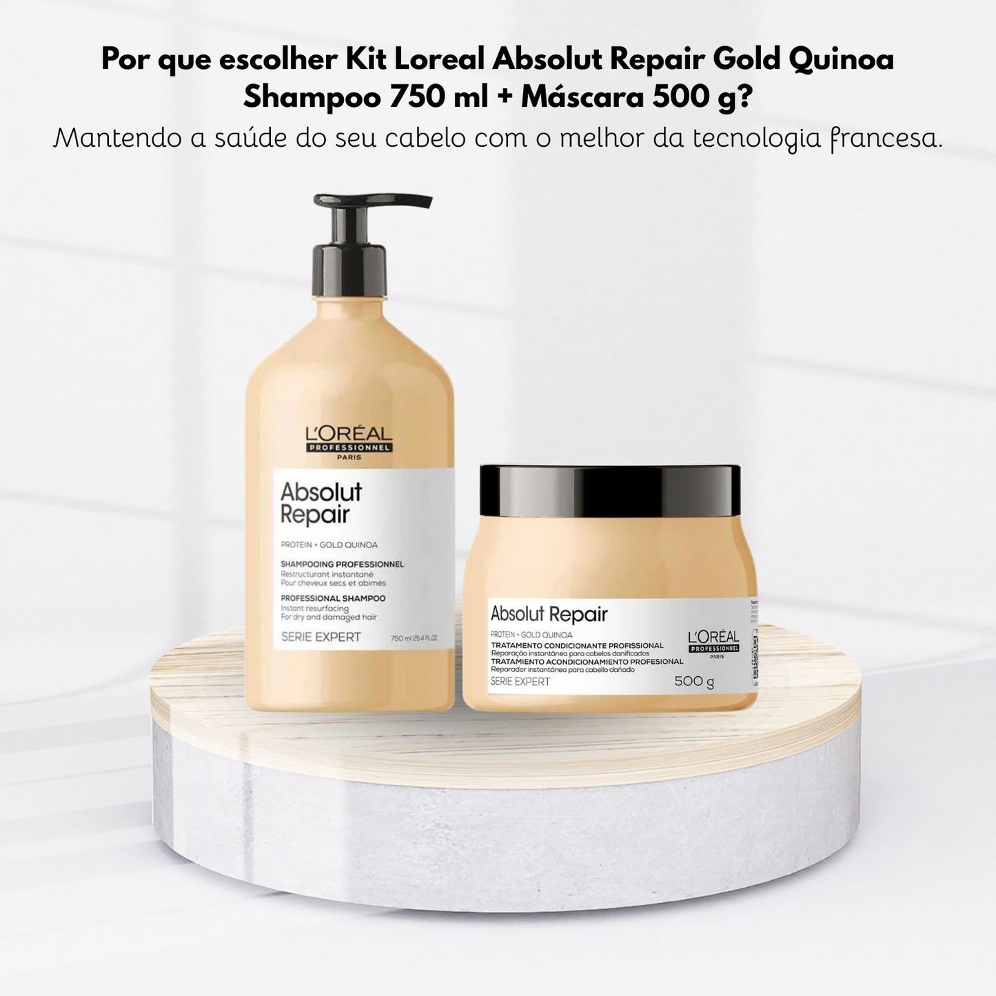 Kit Loreal Absolut Repair Gold Quinoa Shampoo 750 ml + Máscara 500 g