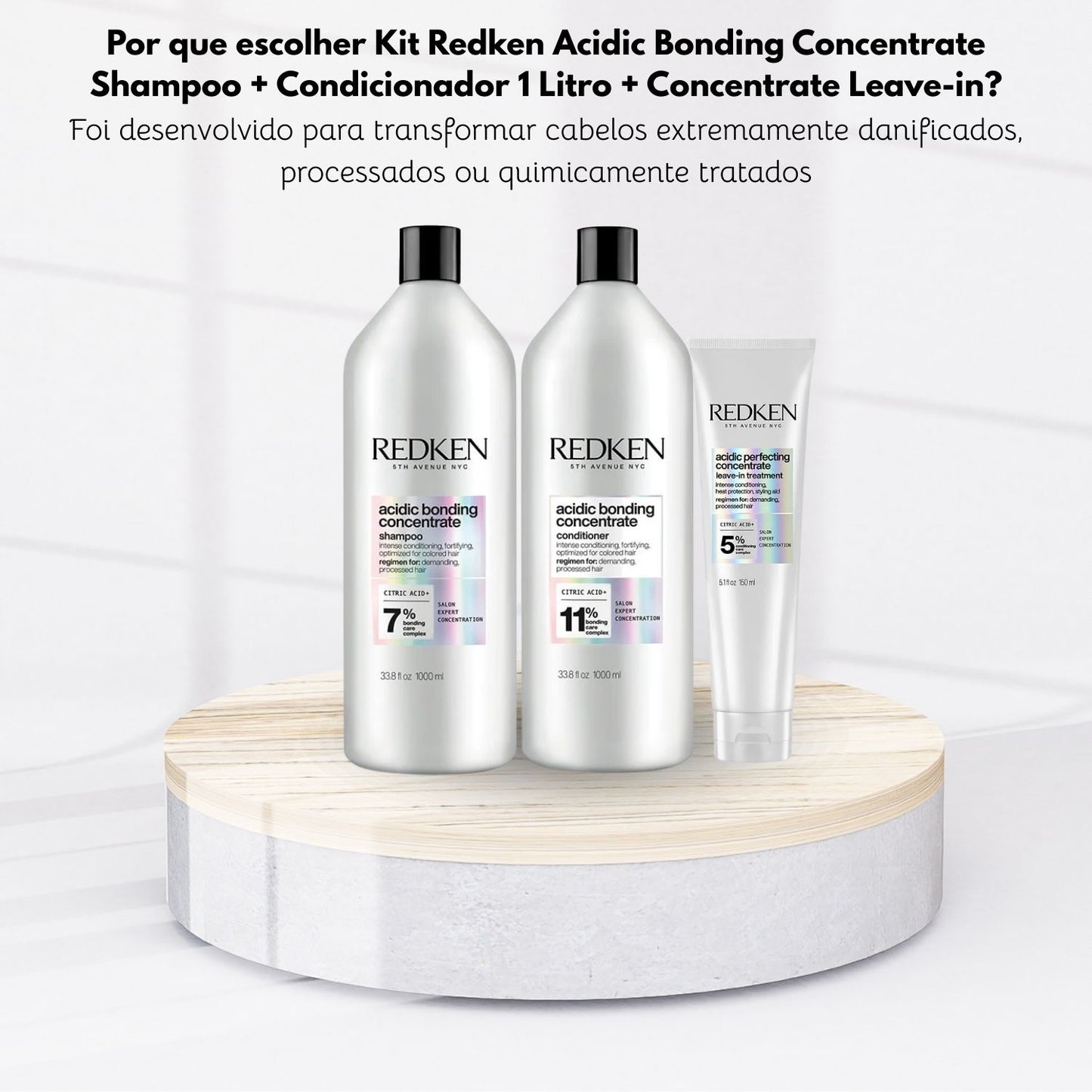 Kit Redken Acidic Bonding Concentrate Shampoo + Condicionador 1 Litro + Concentrate Leave-in 150 ml