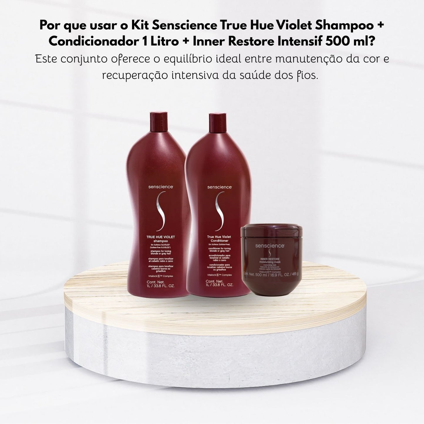 Kit Senscience True Hue Violet Shampoo + Condicionador 1 Litro + Inner Restore Intensif 500 ml