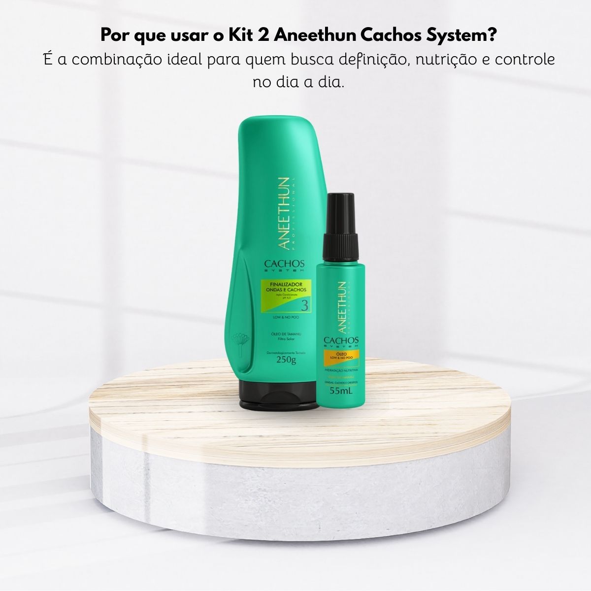 Kit Aneethun Cachos Finalizador Ondas e Cachos 250 g + Oleo Low No Poo Hidratação 55 ml para Cabelo Cacheado