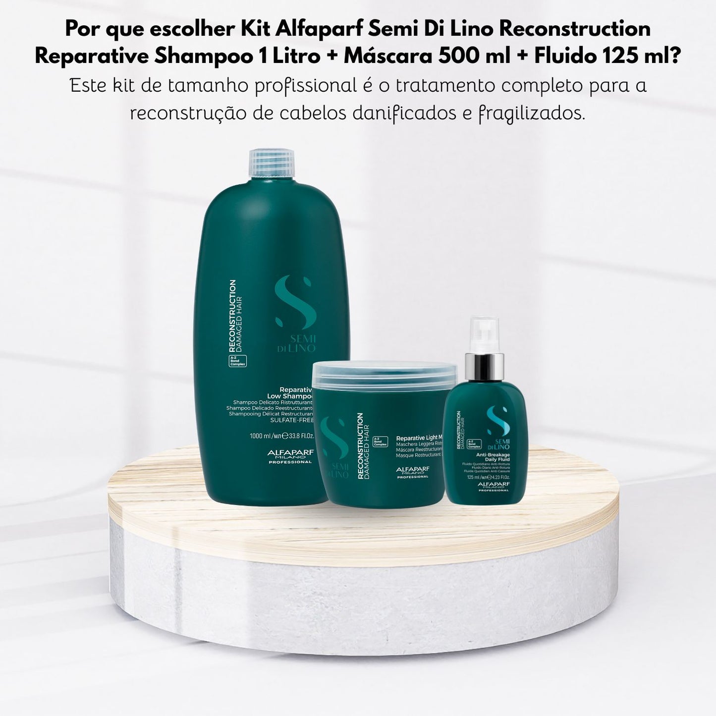 Kit Alfaparf Semi Di Lino Reconstruction Reparative Shampoo 1 Litro + Máscara 500 ml + Fluido 125 ml