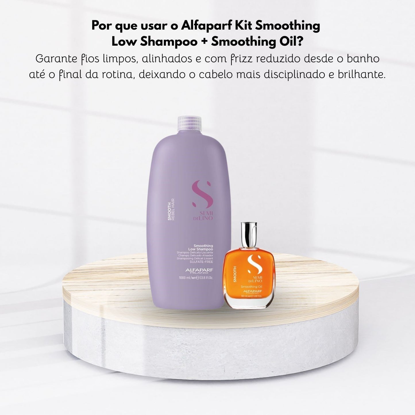 Kit Alfaparf Semi Di Lino Smoothing Rebel Hair Shampoo 1 Litro + Oleo Capilar 100 ml