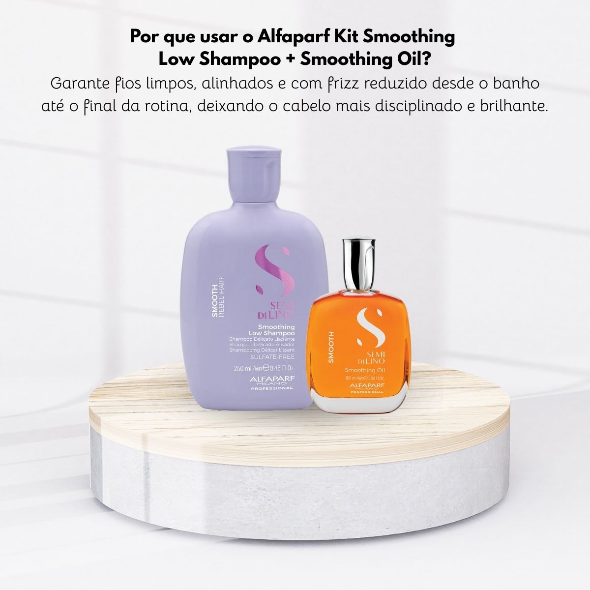 Kit Alfaparf Semi Di Lino Smoothing Rebel Hair Shampoo 250 ml + Oleo Capilar 100 ml