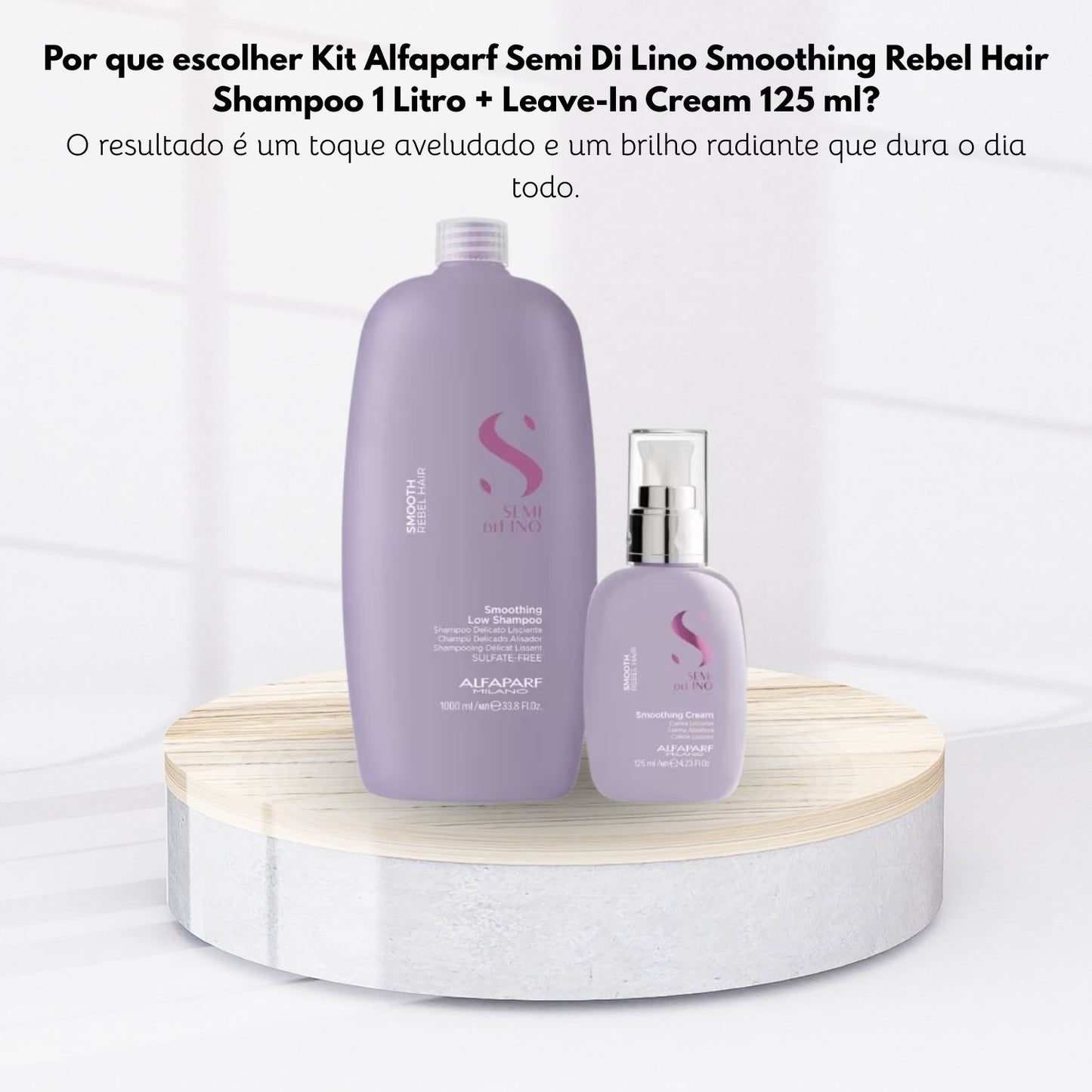 Kit Alfaparf Semi Di Lino Smoothing Rebel Hair Shampoo 1 Litro + Leave-In Cream 125 ml