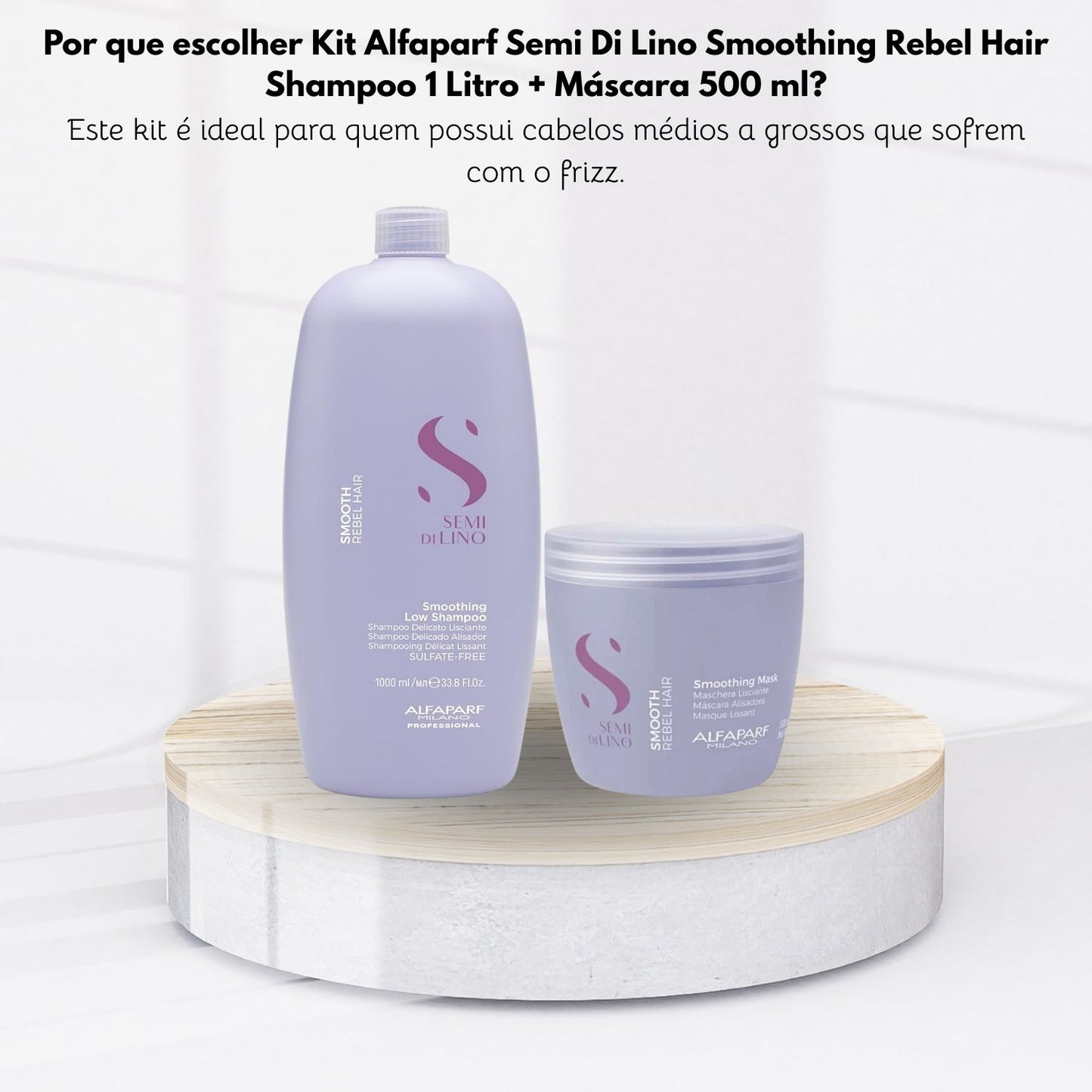 Kit Alfaparf Semi Di Lino Smoothing Rebel Hair Shampoo 1 Litro + Máscara 500 ml