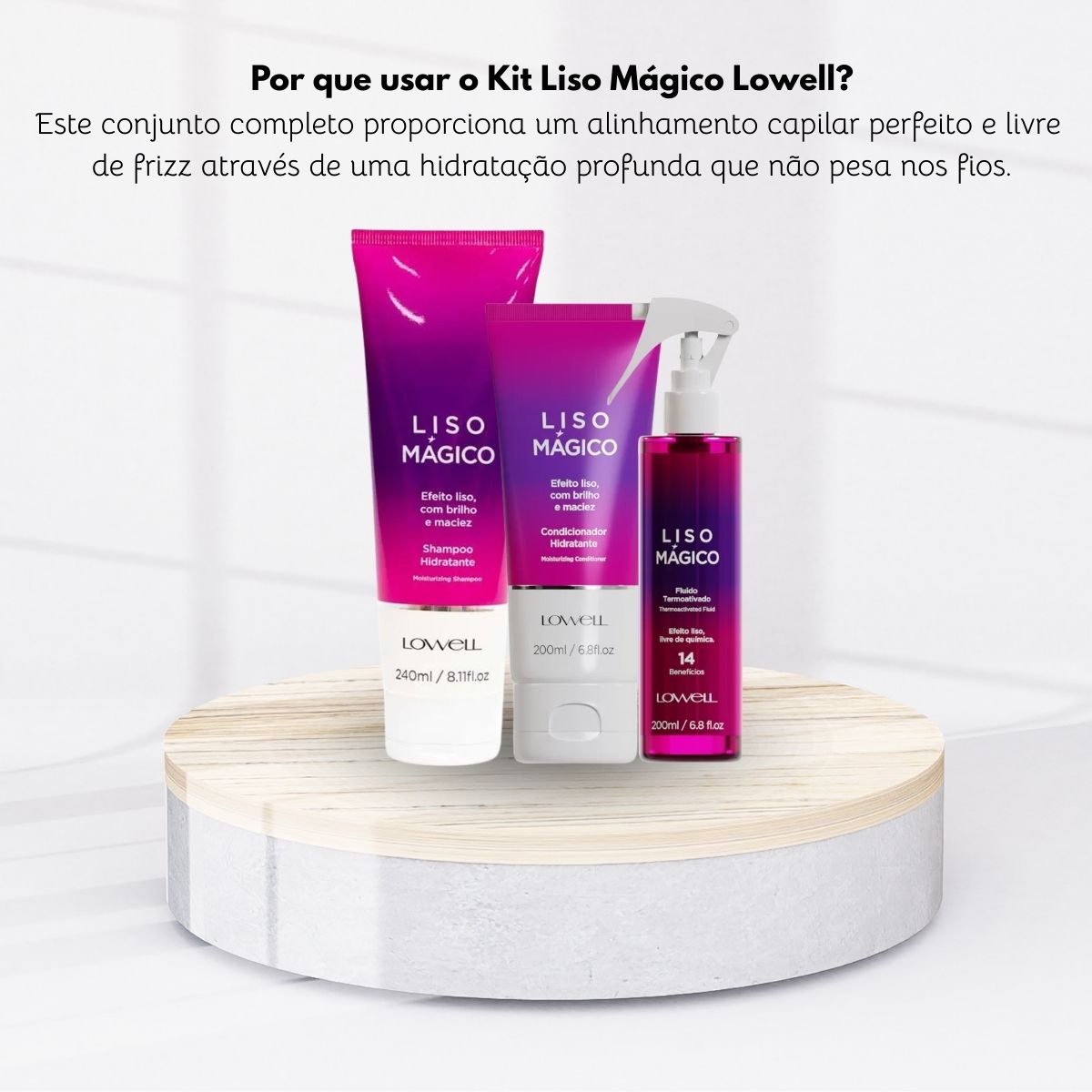 Kit Lowell Keeping Liss Liso Mágico Shampoo 240 ml + Condicionador 200 ml + Termoativo 200 ml