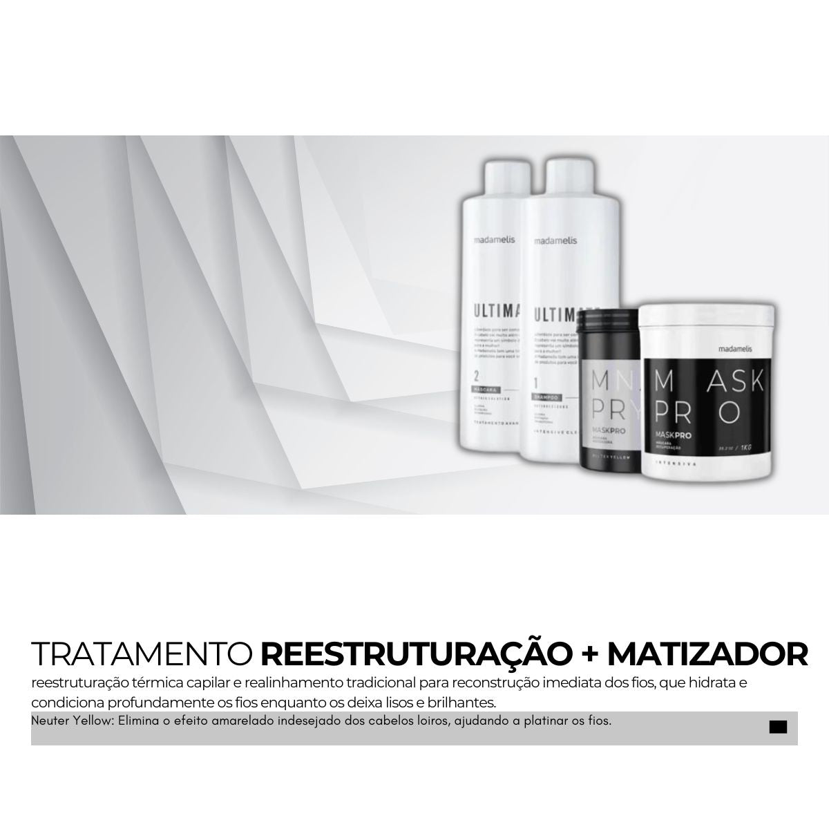 Kit Madamelis Ultimate Escova Progressiva 2 x 1 Litro + Botox Capilar Matizador Neuter Yellow 1 Kg + BTX Pro Control 1 Kg