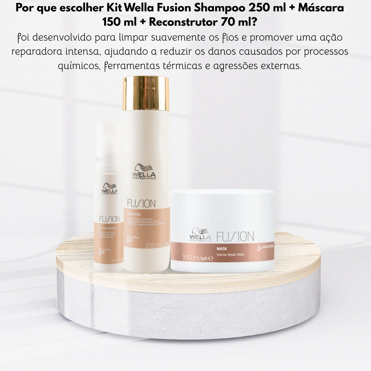 Kit Wella Fusion Shampoo 250 ml + Máscara 150 ml + Reconstrutor 70 ml