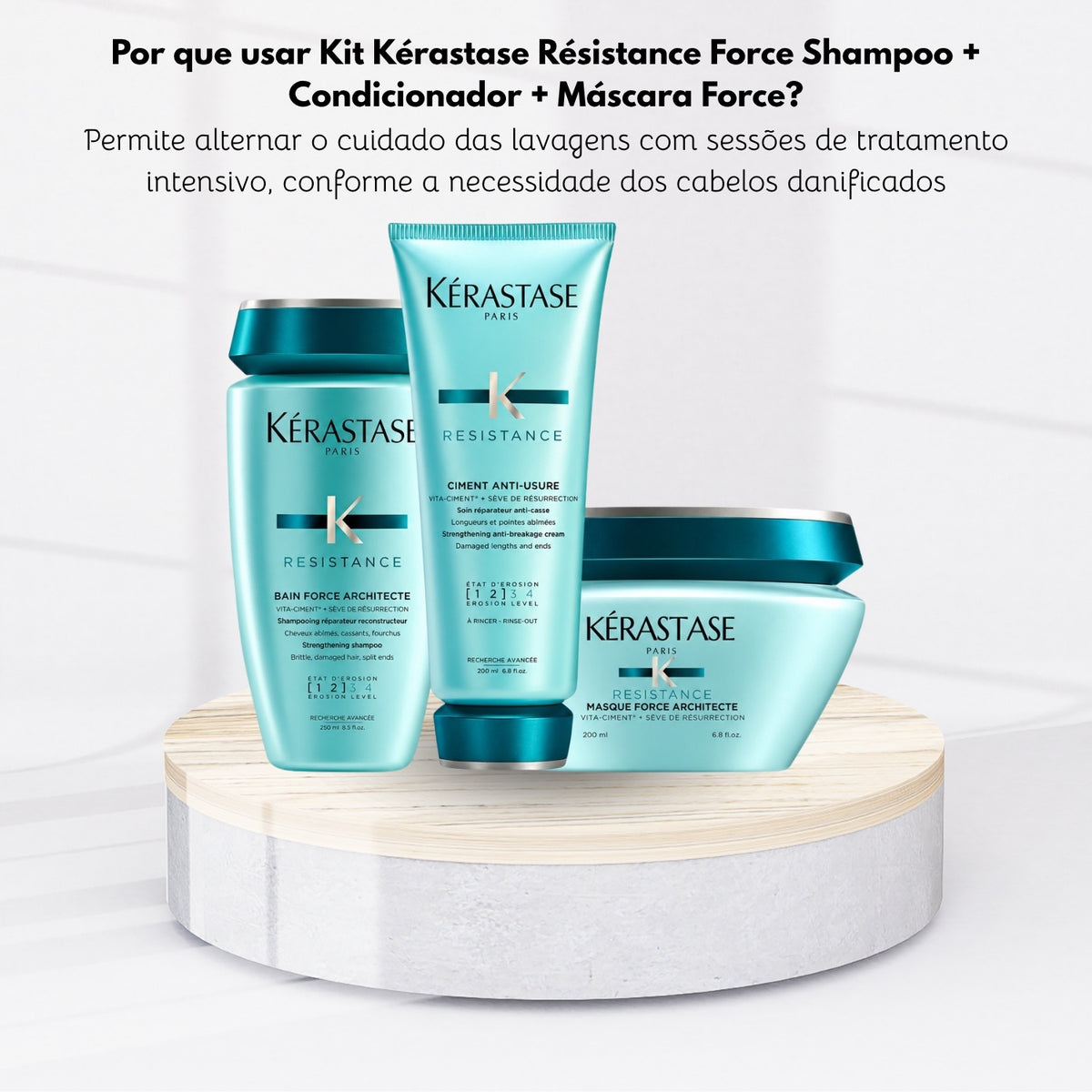 Kit Kérastase Résistance Force Shampoo 250 ml + Condicionador 200 ml + Máscara Force 200 g