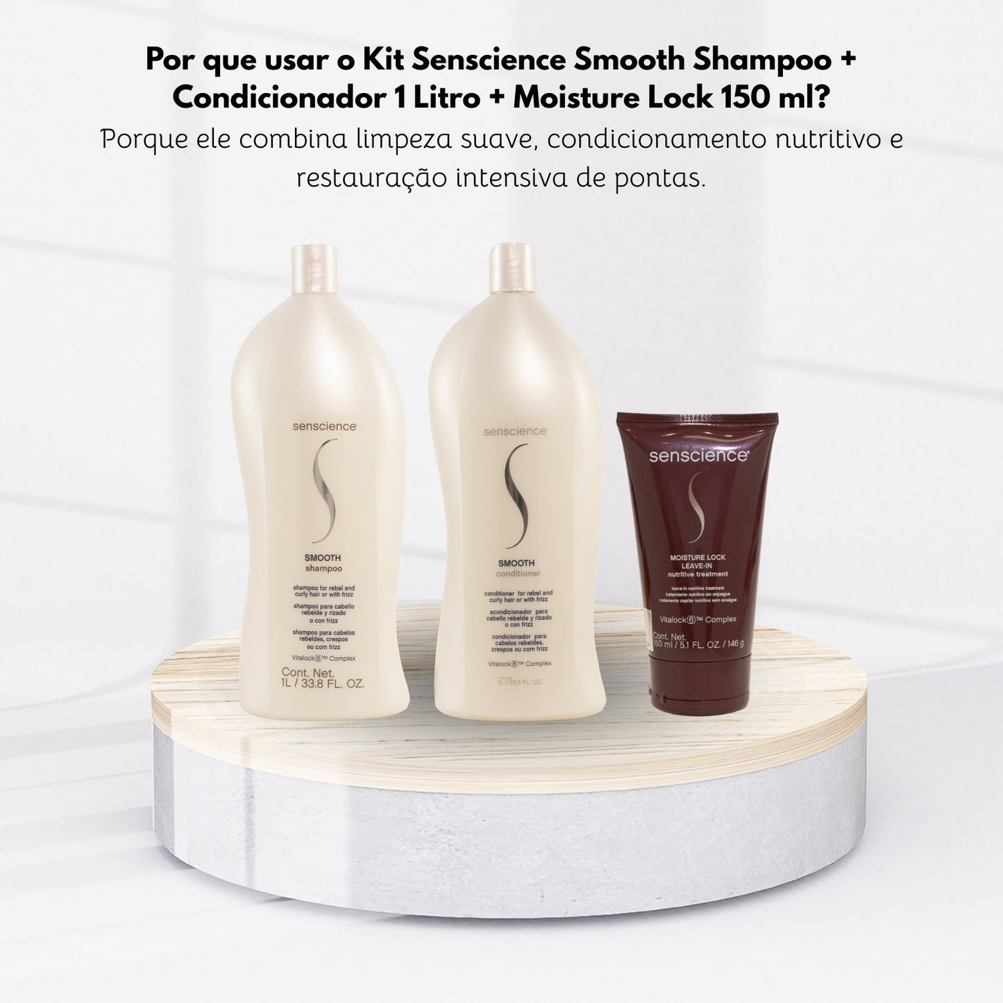 Kit Senscience Smooth Shampoo + Condicionador 1 Litro + Moisture Lock 150 ml
