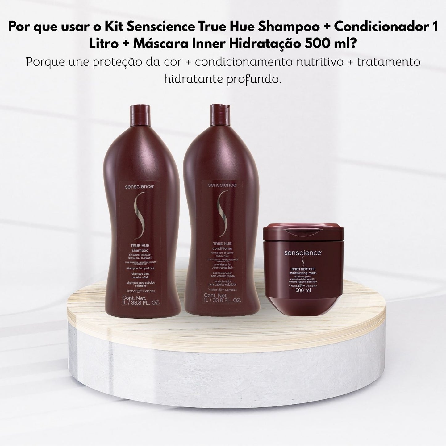Kit Senscience True Hue Shampoo + Condicionador 1 Litro + Máscara Inner Hidratação 500 ml