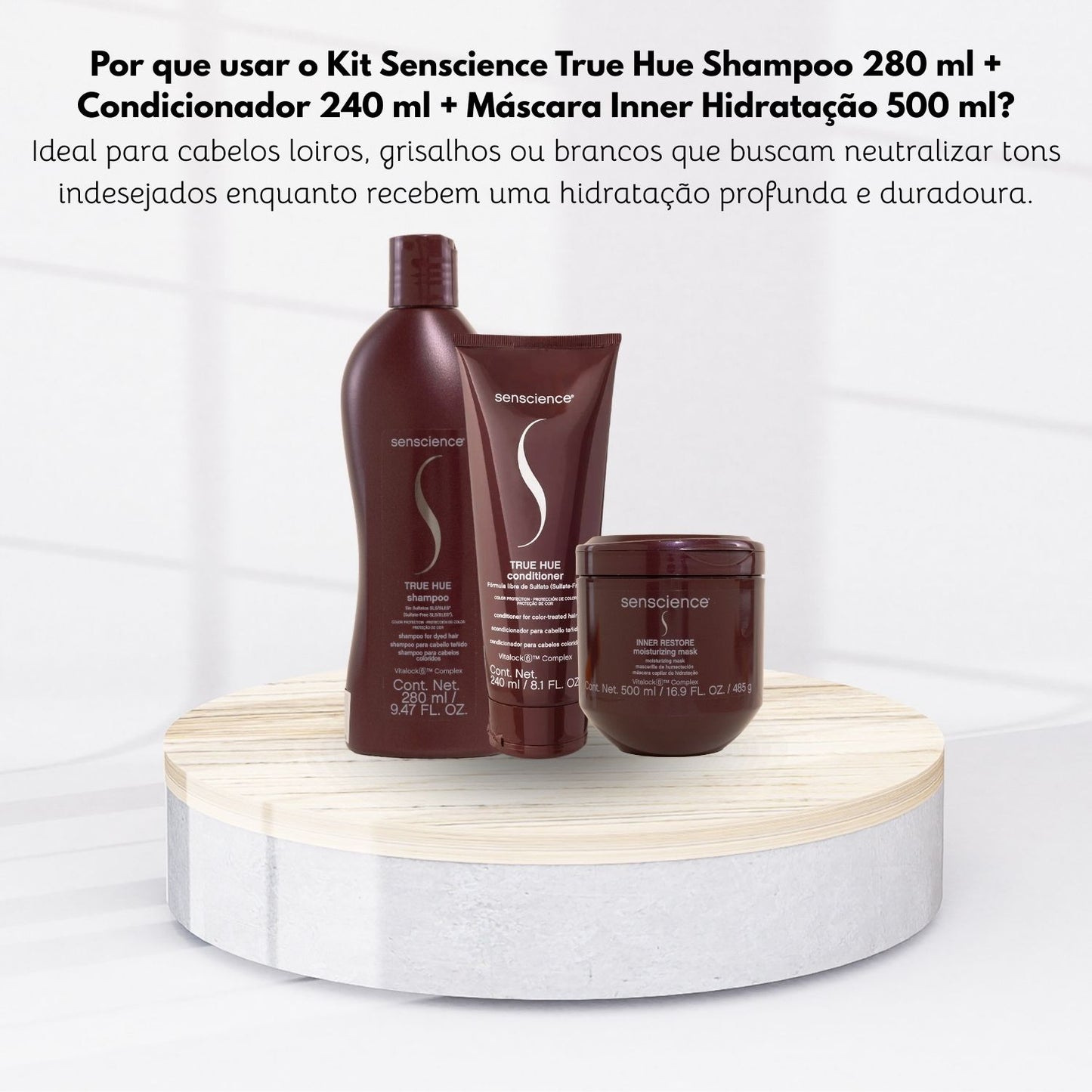 Kit Senscience True Hue Shampoo 280 ml + Condicionador 240 ml + Máscara Inner Hidratação 500 ml