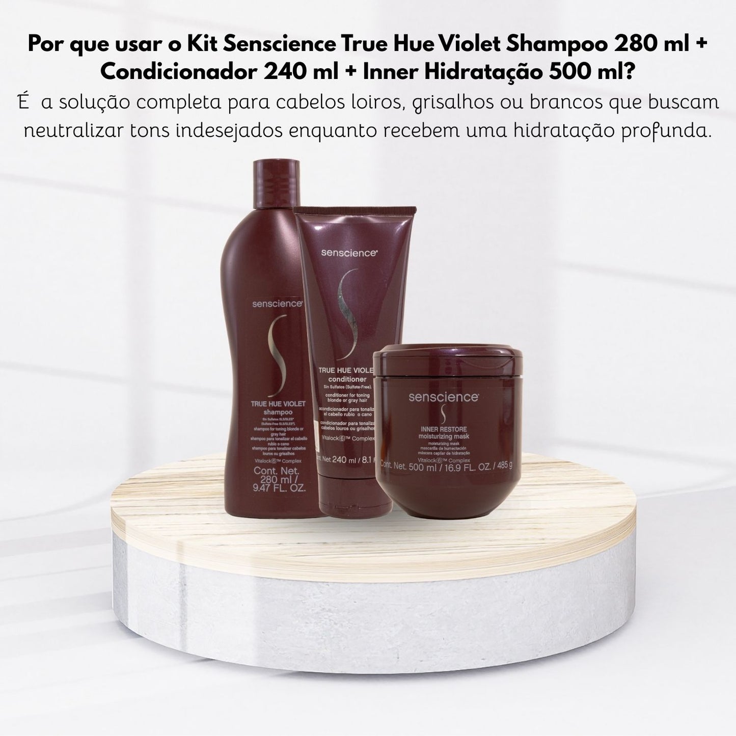 Kit Senscience True Hue Violet Shampoo 280 ml + Condicionador 240 ml + Inner Hidratação 500 ml