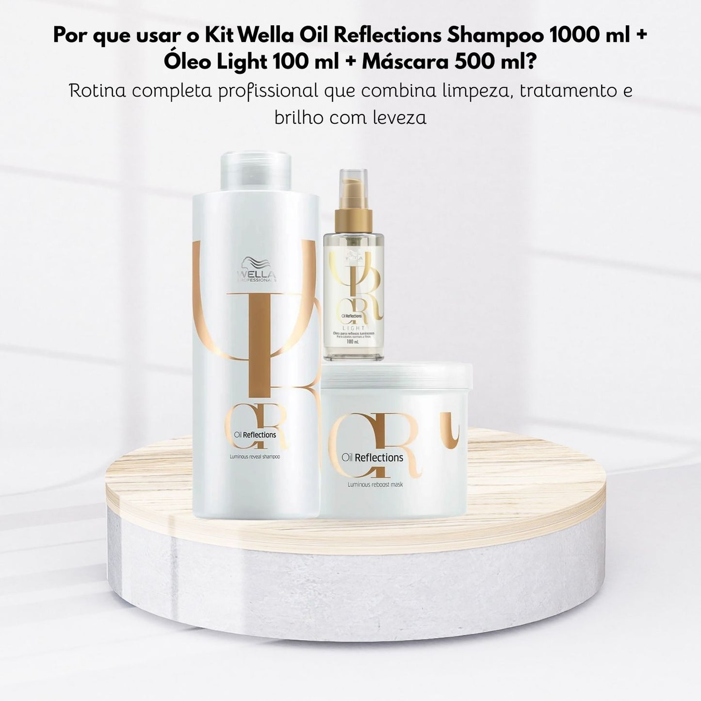 Kit Wella Oil Reflections Shampoo 1 Litro + Máscara 500 ml + Oleo Light 100 ml